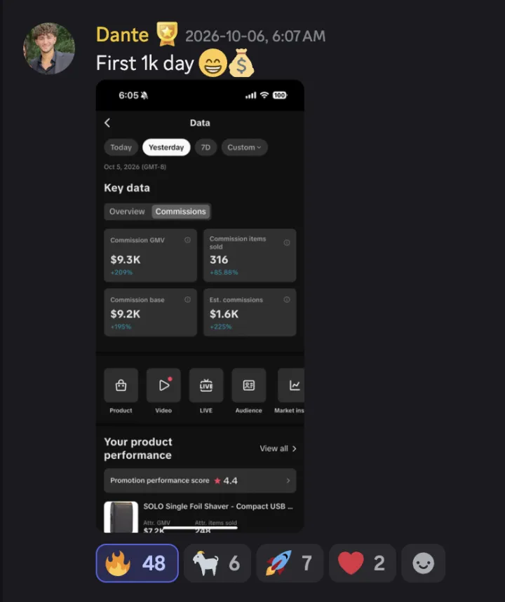 TikTok Shop win posted by a MediaLabs member in the community