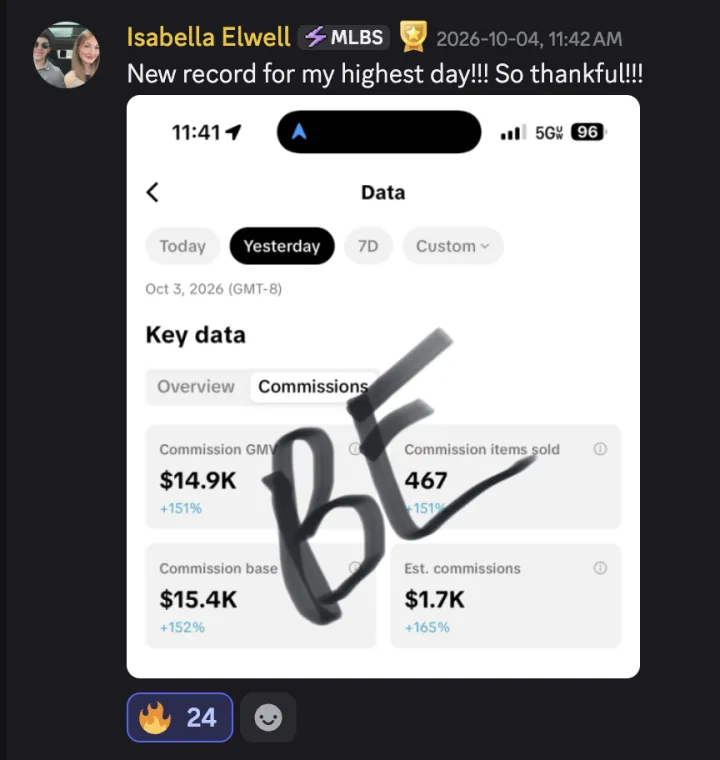 TikTok Shop win posted by a MediaLabs member in the community