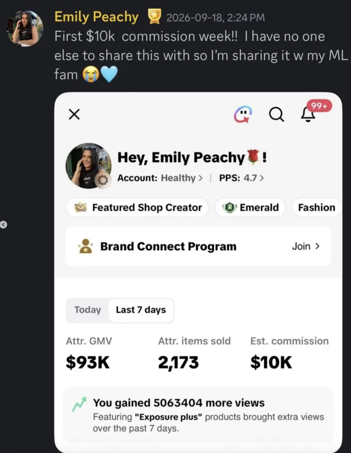 TikTok Shop win posted by a MediaLabs creator in the community