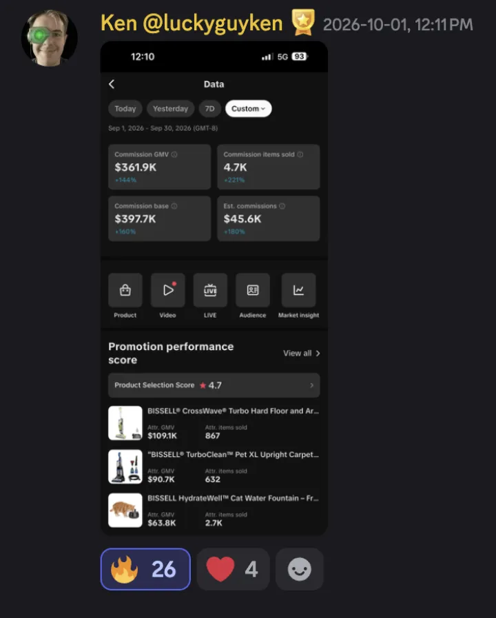 TikTok Shop win posted by a MediaLabs member in the community