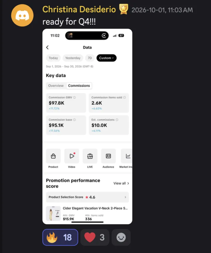 TikTok Shop win posted by a MediaLabs member in the community