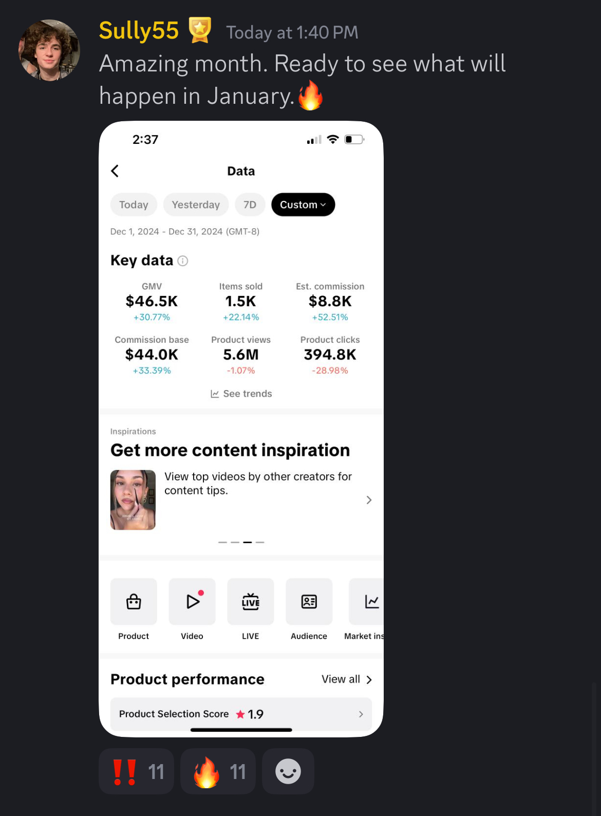 Creator sharing TikTok Shop results